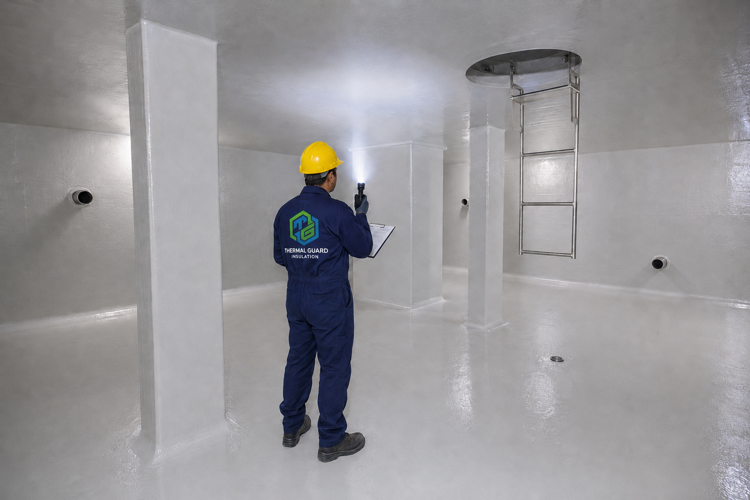 Completed GRP lining inspection inside an underground water tank